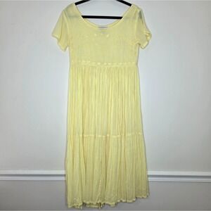 VTG Fads Boho Maxi‎ Dress Sz S Petite Butter Yellow Embroidered Hippie Cottage
